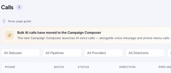 Calls list with a follow-up control that leads into related conversation work